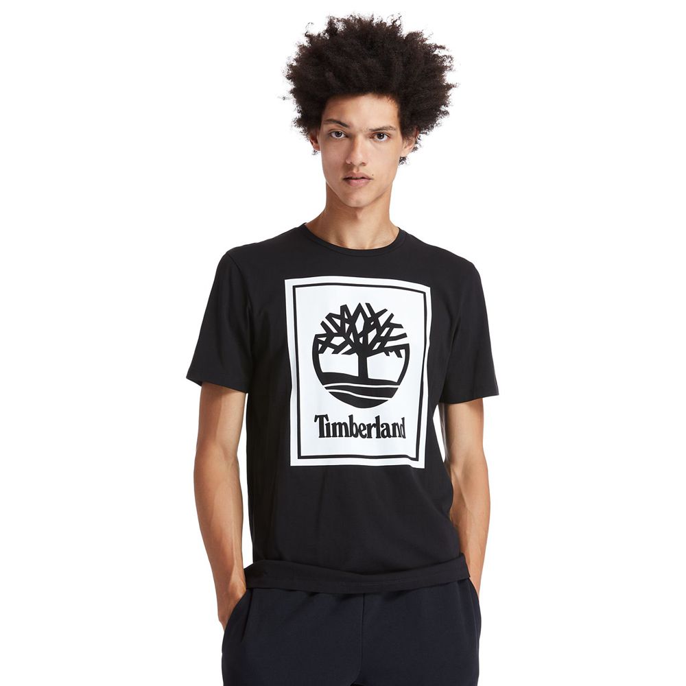 Timberland Mens T-Shirts Short-Sleeve Logo - Black/White - India EL1927065